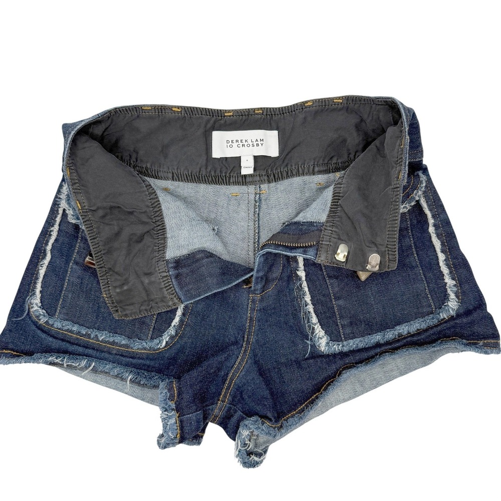 Derek Lam 10 Crosby Denim Shorts Women 0 Blue Toggle Pocket Frayed Hem High Rise - Picture 5 of 10